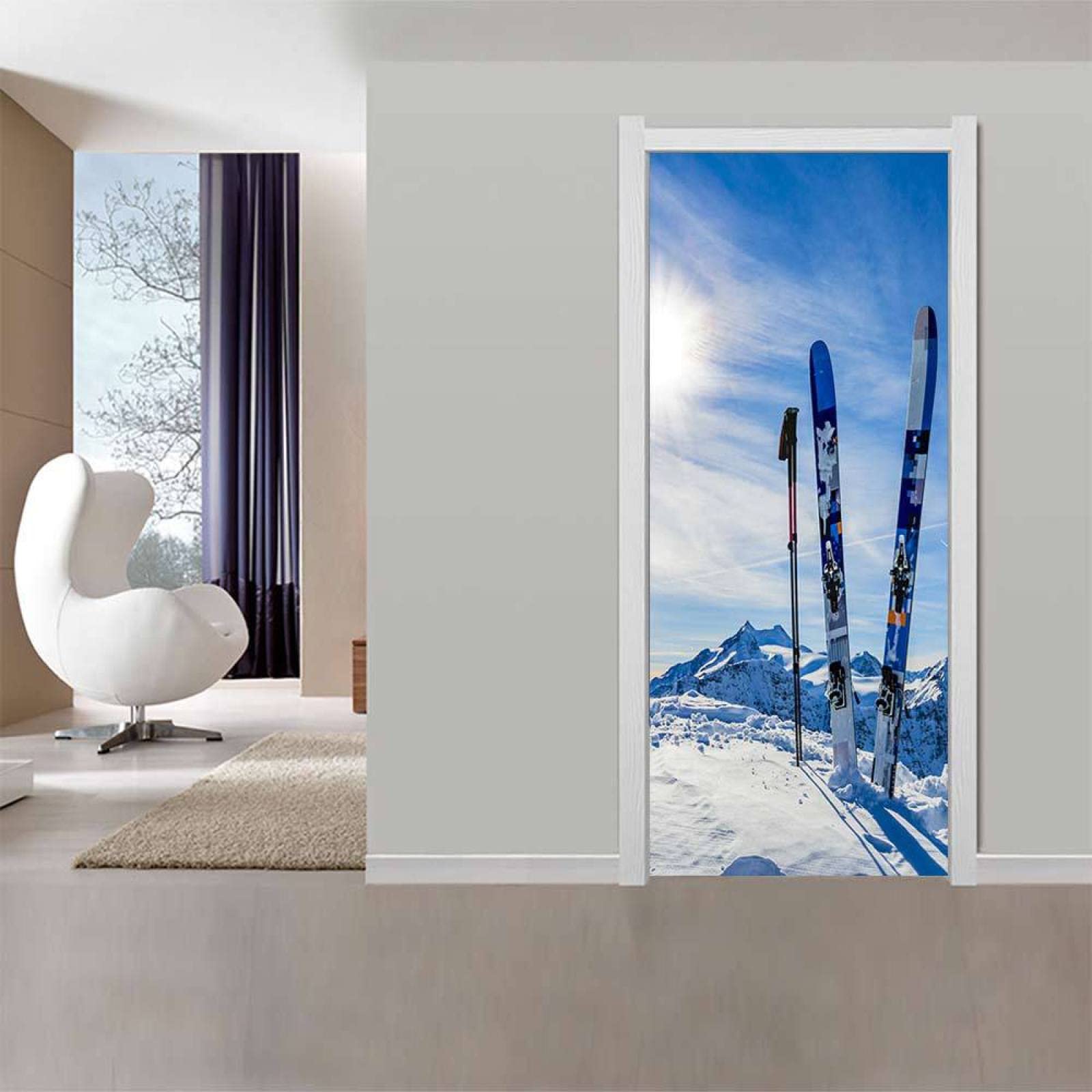 Autocollant de porte scène de neige pour décoration de salon et chambre