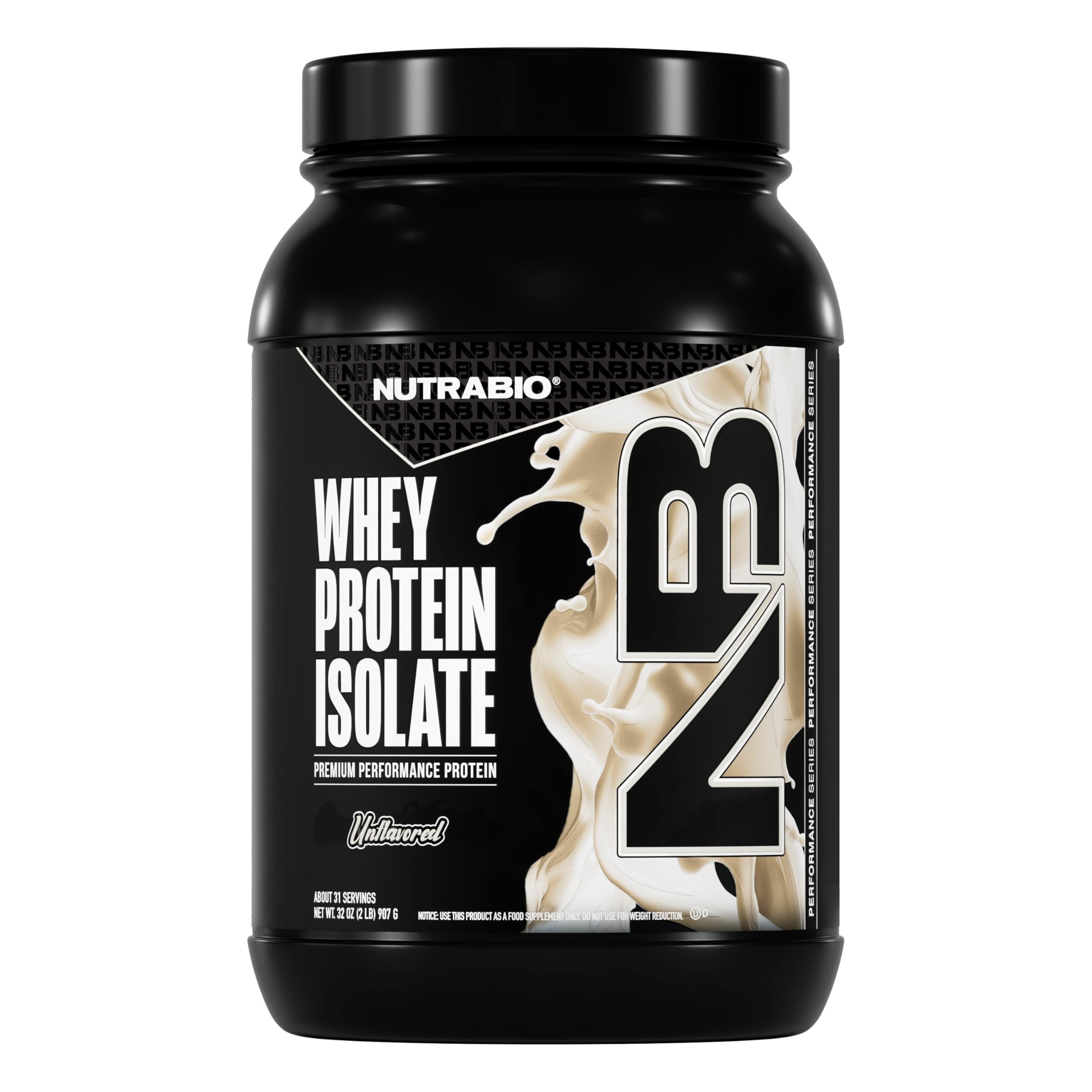 NutraBio 100% Whey Protein Isolate Protein Powder, 25g Protein with Complete Amino Acid Profile, Non-GMO, Soy & Gluten Free, Low Carb, Low Calorie Whey Protein Powder, Raw Unflavored, 2 Lbs