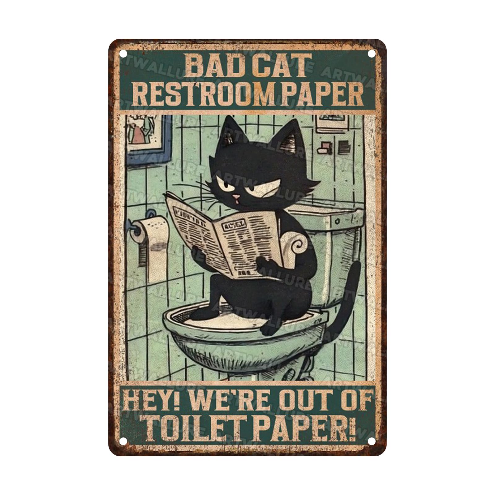 Black Cat Vintage Sign Bad Cat Restroom Metal Sign for Bedroom Bathroom Wall Decor 8x12inch