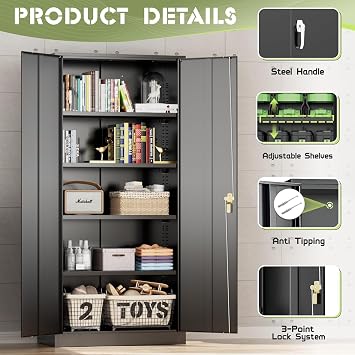 Incbruce Metal Storage Cabinet with Doors and Shelves- 72 Tall Locking Garage Cabinet, File Cabinets for Home,Office,Garage (Black)