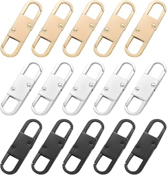 Anti Theft Zipper Lock Clips15Pcs Antitheft Zipper Pull Replacement for Luggage, Clothing, Backpacks, Handbags,Boots, Purses,Camping,Tent,Travel Outdoor SportsBlack, Silver, Gold