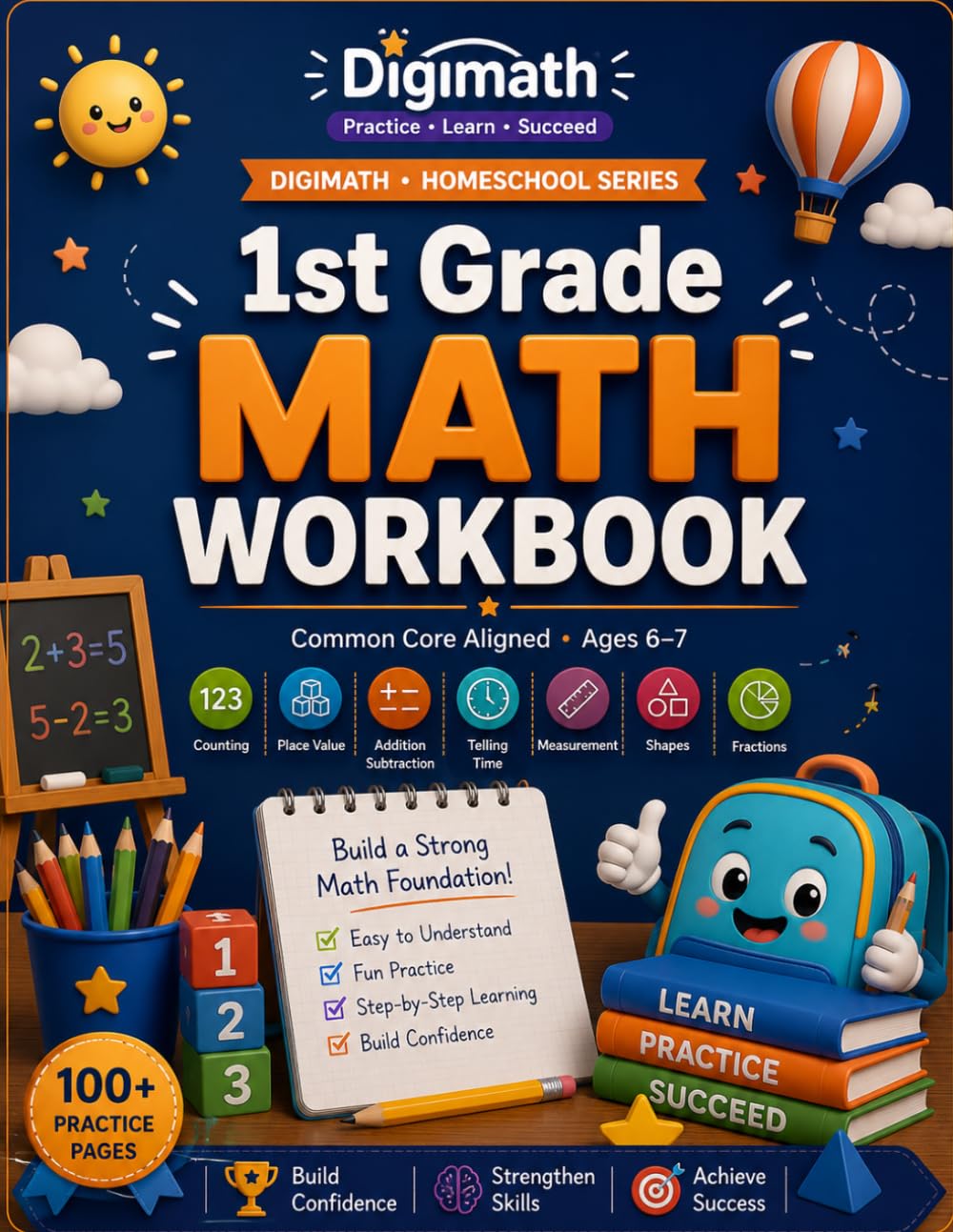 The Complete 1st Grade Math Workbook: Common Core Aligned Practice — Counting, Place Value, Addition, Subtraction, Time & Shapes | 100+ No-Prep Pages with Answer Key (Ages 6–7)
