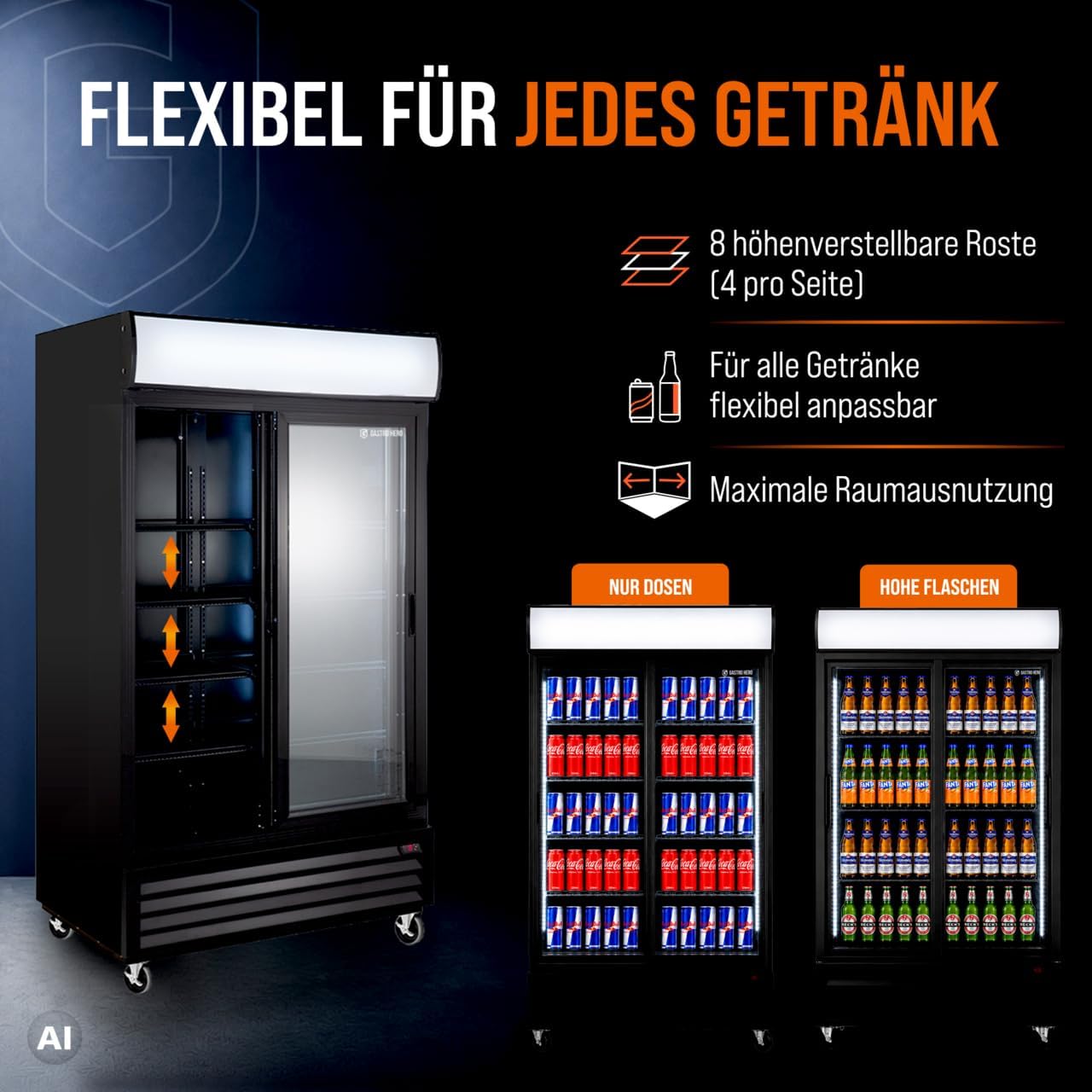 Interior view of the refrigerator showing adjustable shelves.