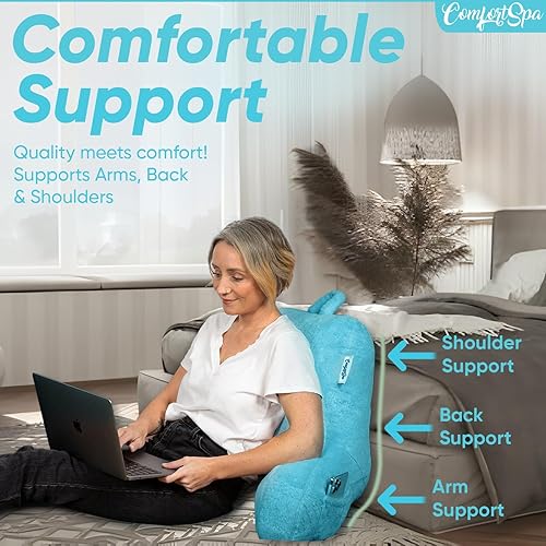 Miniatura 7 de ComfortSpa Almohadas de lectura para sentarse en la cama para adultos, almohada de espalda para sentarse en la cama, brazos, bolsillos y funda