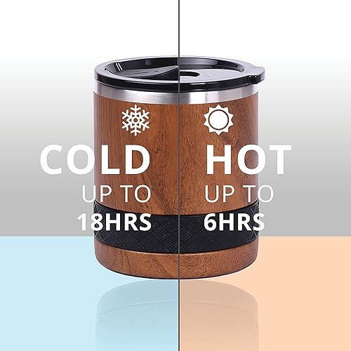 Miniatura 6 de Elemental Juego de 2 vasos de baja bola de 10 onzas, taza de acero inoxidable de triple pared con tapa Tritan no rota, vaso de whisky aislado, taza