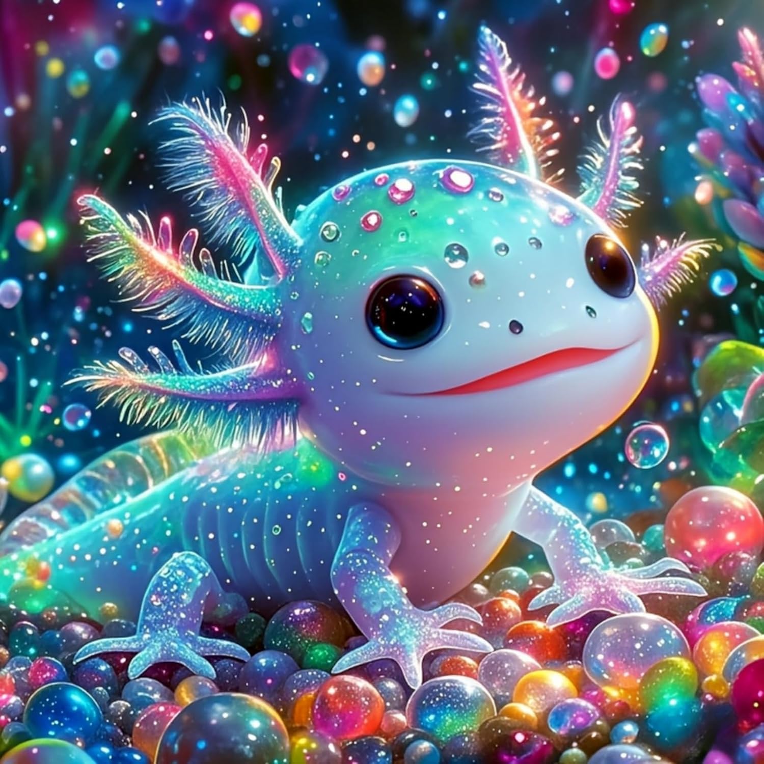 MISCER Cute Axolotl Diamond Painting Kits for Adults, 5D Full Drill Round Gem Art Kit for Beginners, DIY Kawaii Animal Arts and Crafts for Home Wall Decoration, 30x30cm
