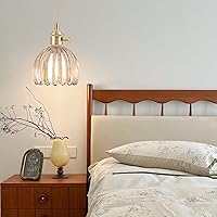 Vista 3 de Mini Pendant Lights Kitchen Island 2 Pack, Small Adjustable Pendant Light Fixture with Amber Tulip Glass Lampshade, Vintage Gold Pendant Lighting