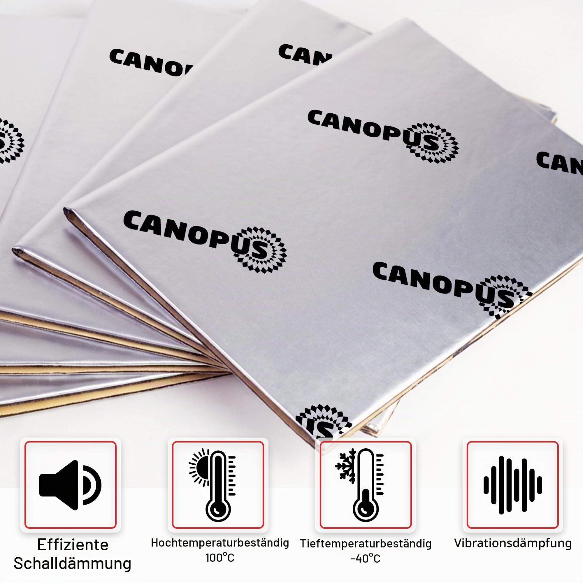 CANOPUS Professionelle Dämmmatte Auto 2mm 0,94m², 10 Blatt Schwerlast Selbstklebende Alubutyl Schalldämmung Auto, Vibrationsdämpfung für PC, Kfz, Fahrzeugboden, Seitenwände, Türen, Motordämmmatte