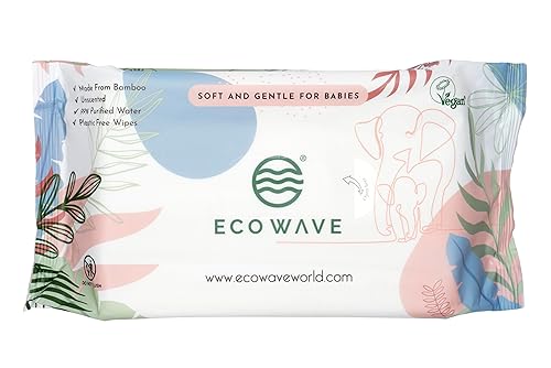 Miniatura 5 de Eco Wave Toallitas para bebé, toallitas de bambú ecológicas 100% compostables, sin perfume, hipoalergénicas, veganas, sin alcohol, adecuadas para