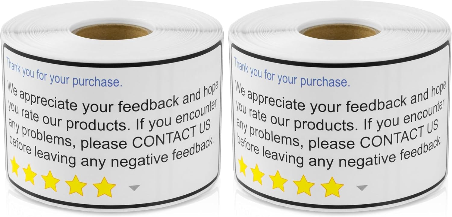 Thank You for Your Purchase Labels (4 x 2 inch, White - 1200 Labels) We Appreciate Your Feedback Stickers for E-Commerce, Customer Service or Small Business