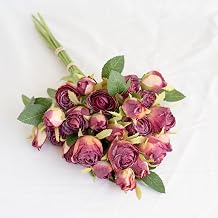 12pcs 24 Heads 13.7Iin Artificial Vintage Roses Fake Silk Rose Flowers with Long Stem for DIY Bouquets Wedding Centerpiece Party Home Kitchen Decoration Fuchsia