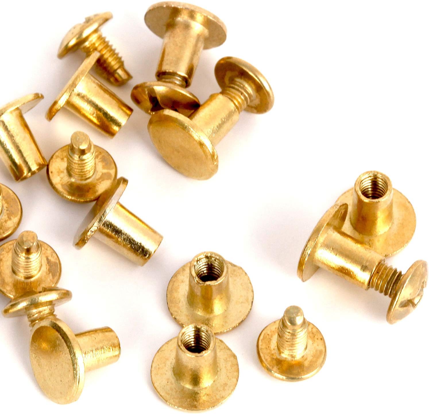 Round Flat Head Chicago Screws Buttons for Leather Crafting, 1/4 Inches (6mm) Repair Screw Post Fastener, Metal Nail Rivet Studs, Gold, 500 Sets, Diameter 5/16 Inches (8mm)