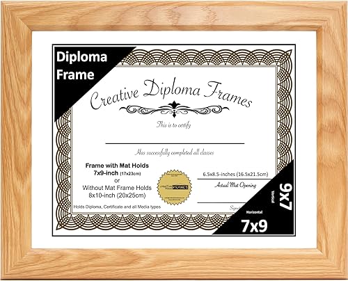 Vista 42 de Creative Picture Frames Marco de diploma con acabado de roble de 8 x 10 pulgadas, con caballete de vidrio negro y colgadores de pared instalados