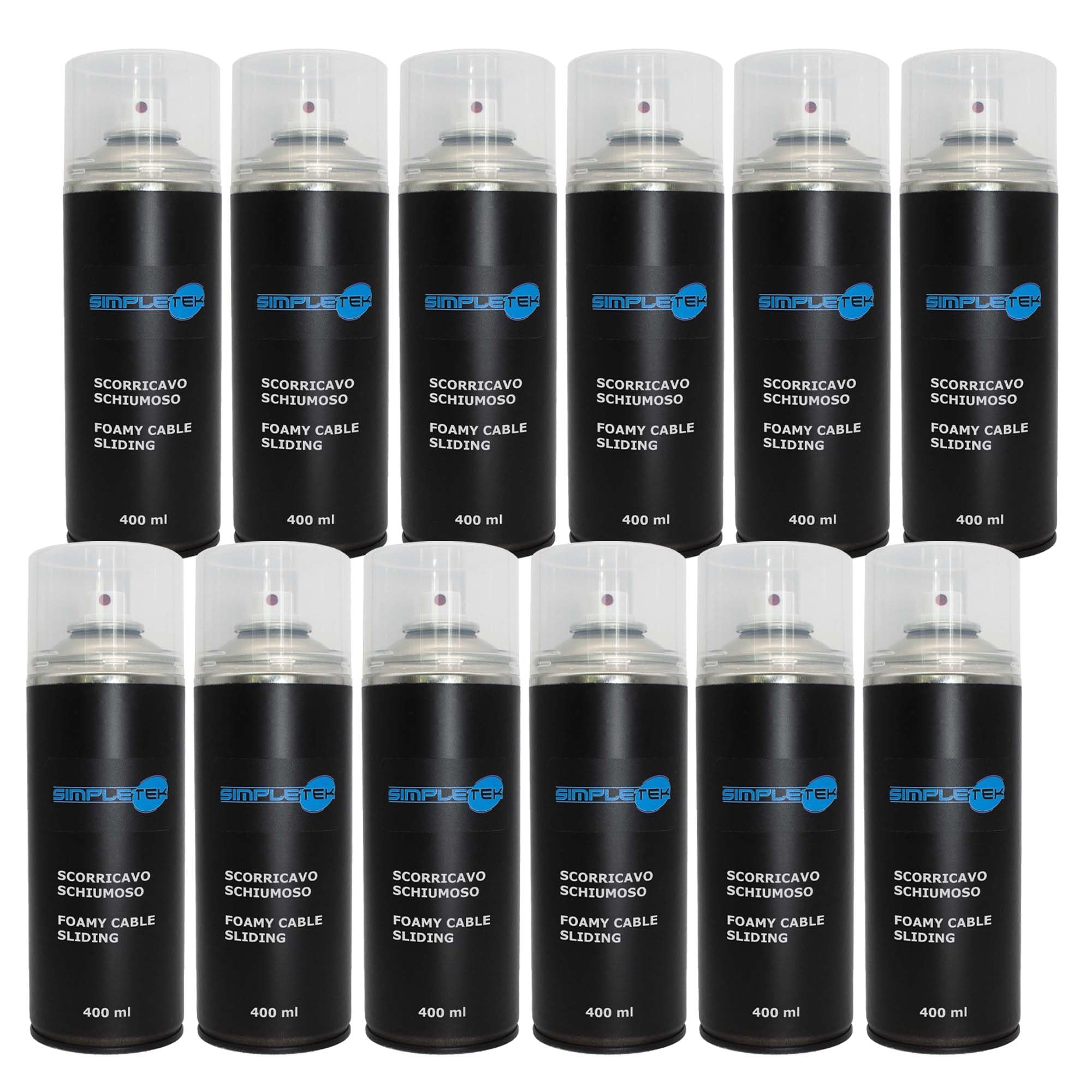 SIMPLETEK - 12 botes de spray deslizantes espumosos de 400 ml, lubricante ideal para cables perforados, protección contra el desgaste profesional técnico (12 unidades)