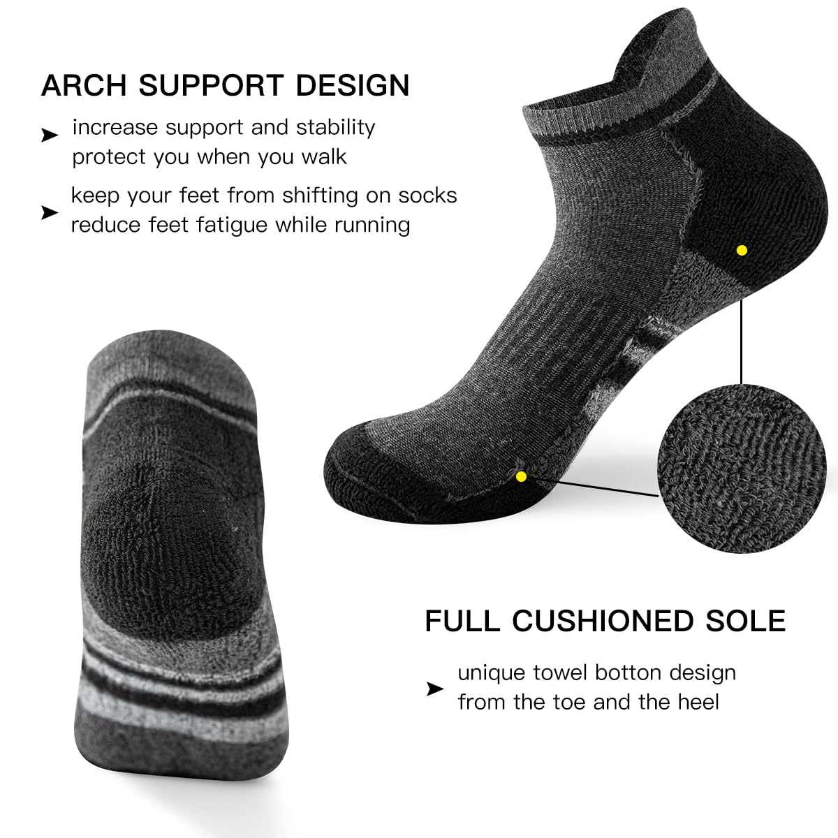 JOYNÉE 10 pares de calcetines cortos transpirables para hombre, para entrenamiento, atléticos, para correr