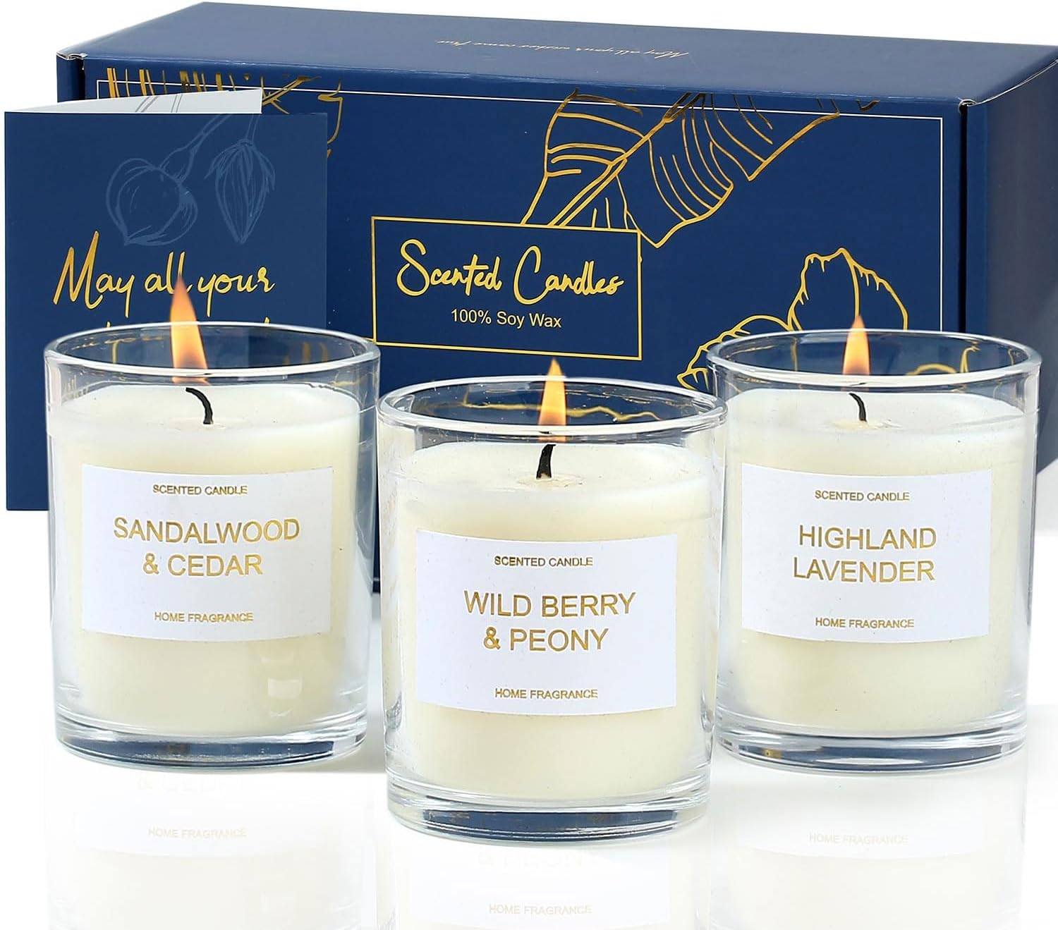 – PROFIKLA Scented Candles Gift Set, Lavender, Peony & Wild Berries, Sandalwood Soy Wax Candles, 3 x 3.5oz 75 Hours Burn Time, Elegant Gift for Women and Men, Mum, Mother's Day, Birthday