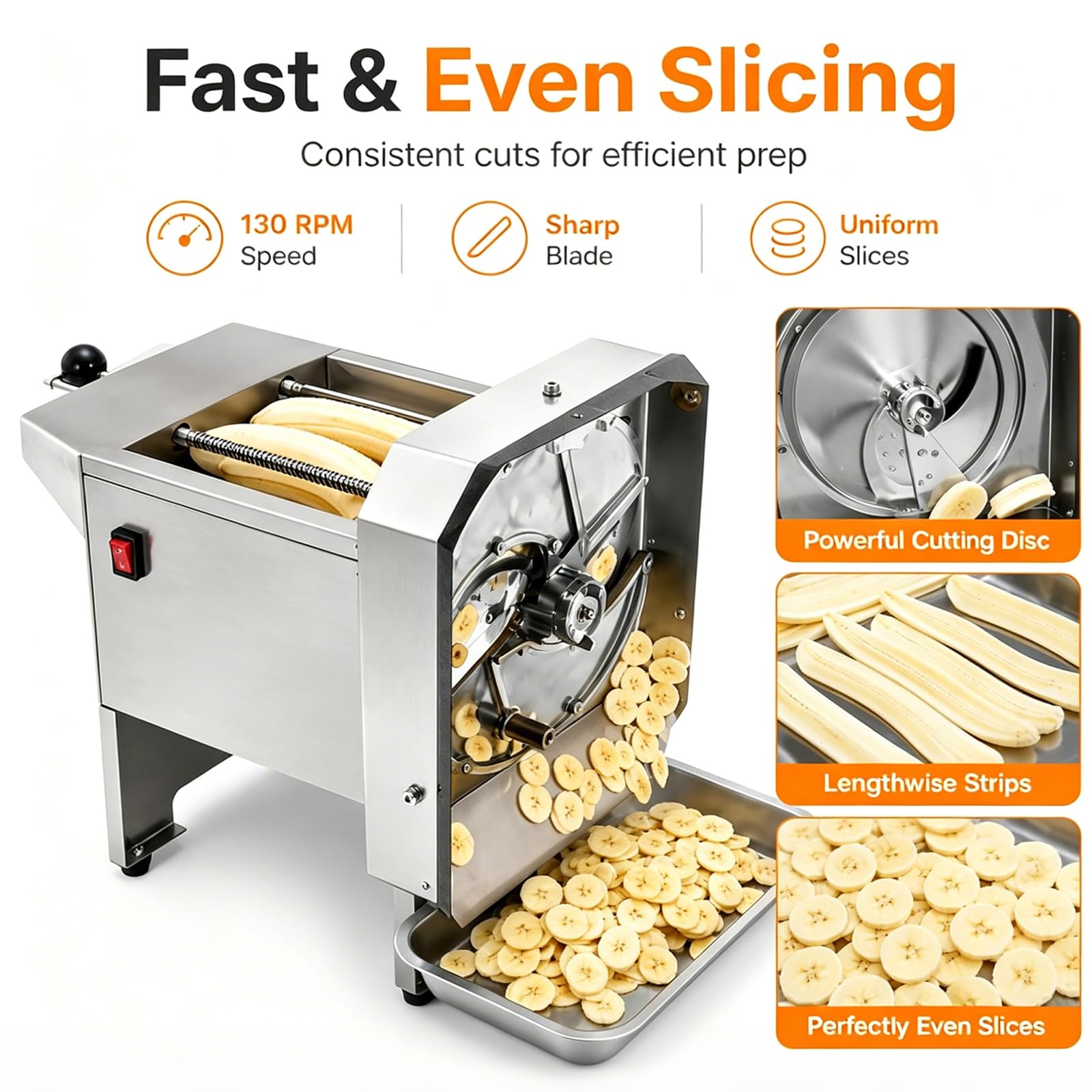 Affettatrice Elettrica per Banane, Affettatrice Professionale con Lame Regolabili (0-9 Mm), Tagliatrice da Banco per Cetrioli E Carote, Funzionamento Manuale Ed Elettrico