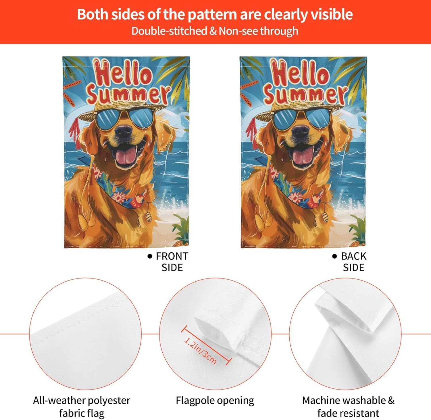 Hello Summer Garden Flag 12x18 Inch Double Sided, Golden Retriever Dog Yard Flag For Outdoor, Summer Seasonal Decors For Farmhouse Holiday Outside - Image 7
