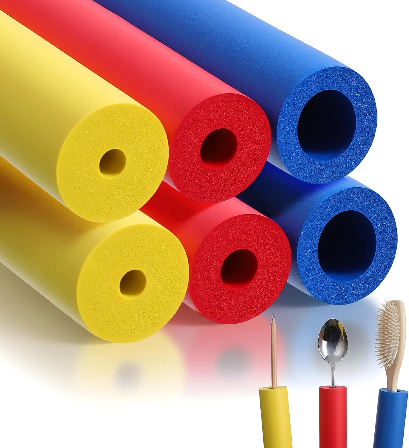 6 Pcs Foam Grip Tubing for Utensils, Built Up Foam Grip Tubing, 3 Sizes 3 Colors Utensil Cover for Grip for Daily Living Comfort Aid