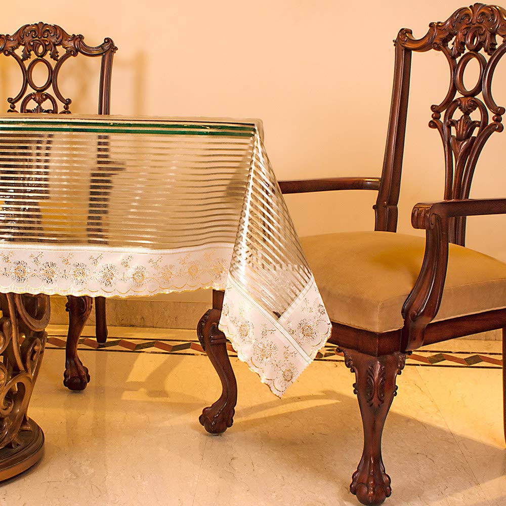 Freelance Transparent Table Cover - 4-6 Seater Rectangle 54x78 Inches (with White Border Edge Lace) - Waterproof Clear PVC Protector/Cloth/Sheet for Glass/Plastic Dining Table, Product of Meiwa, Japan