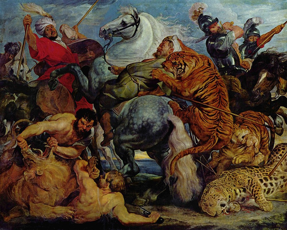 Rubens Man and Beast tableau grand format cadre marron salon