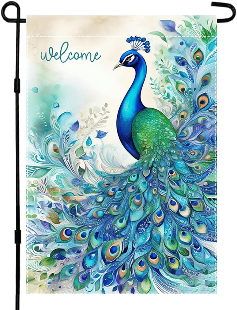 Welcome Garden Flag 12x18 Inch Double Sided Outside Peacock Seasonal Farmhouse Yard Blue Outdoor Flag