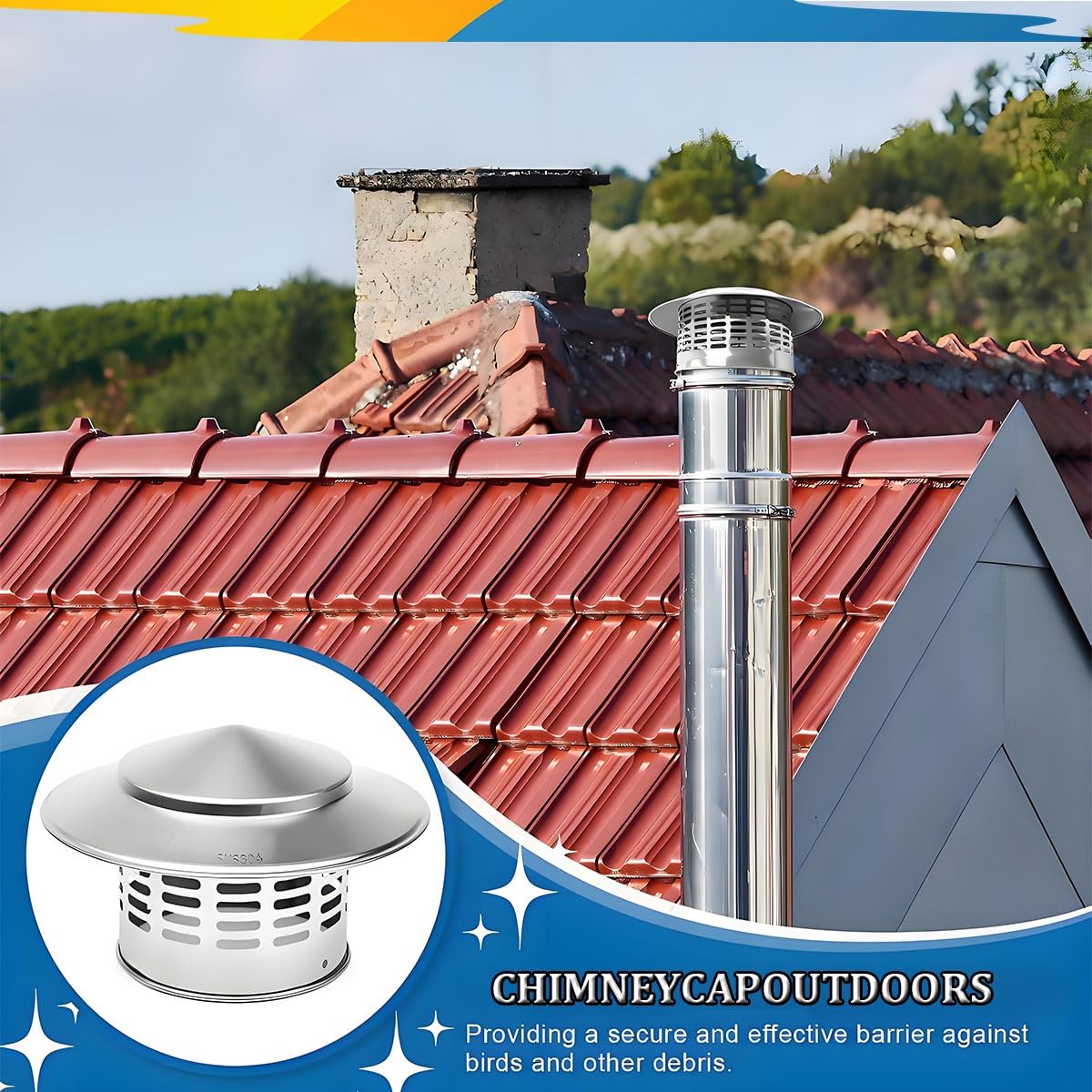 Sombrerete Chimenea Para Tubo 75 110 160 200 220 300mm Antilluvia Sombrero De Chimenea Acero Inoxidable Campana De Ventilación Para Todo Tipo De Clima(300mm/11.8in 1pack)