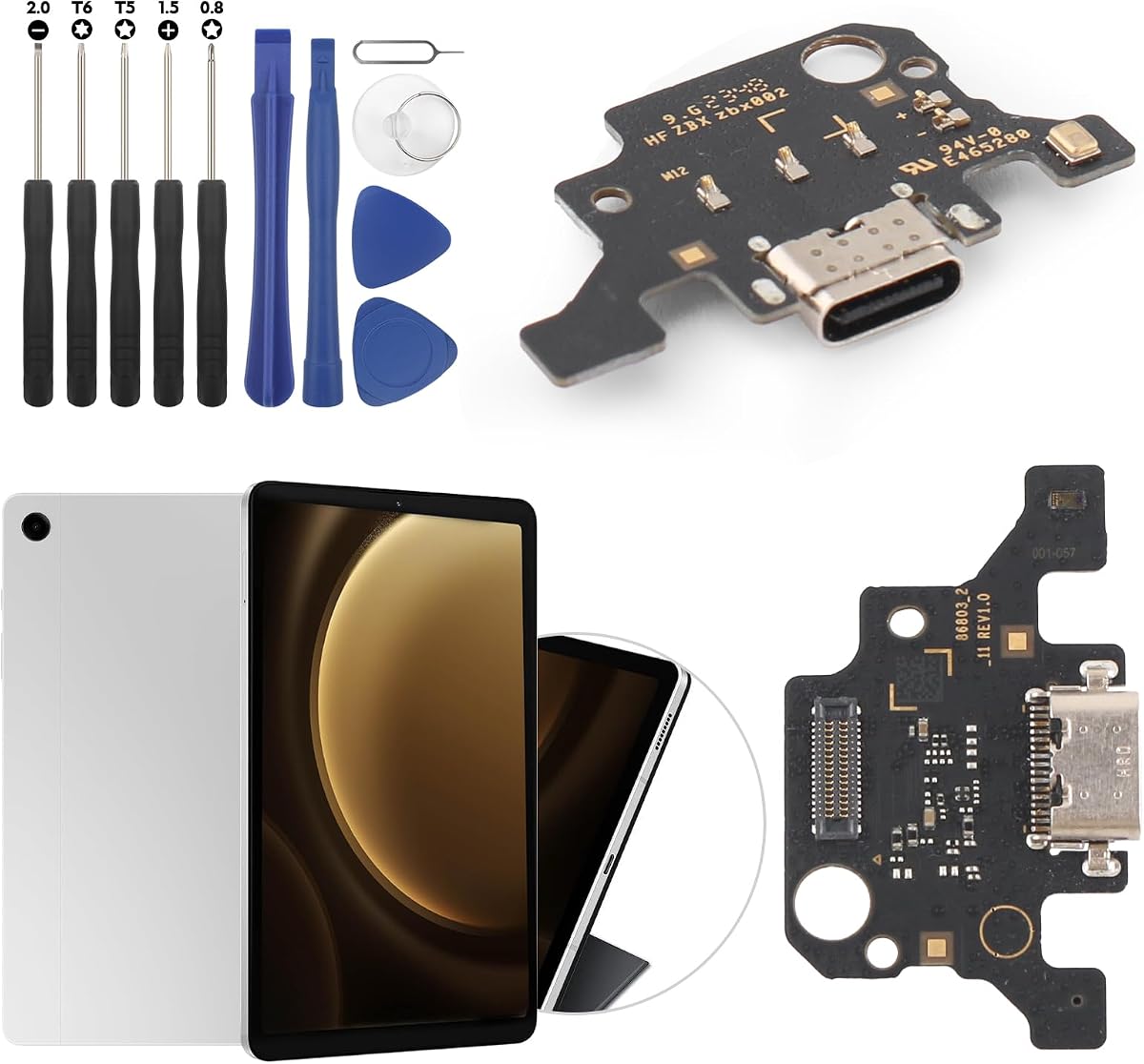 Conector de base para Samsung Galaxy Tab A9 Plus Puerto de carga Reemplazo de cable flexible para SamsungTab A9+ Plus 11" X210 Cargador USB Conector de placa de base con herramientas (negro)