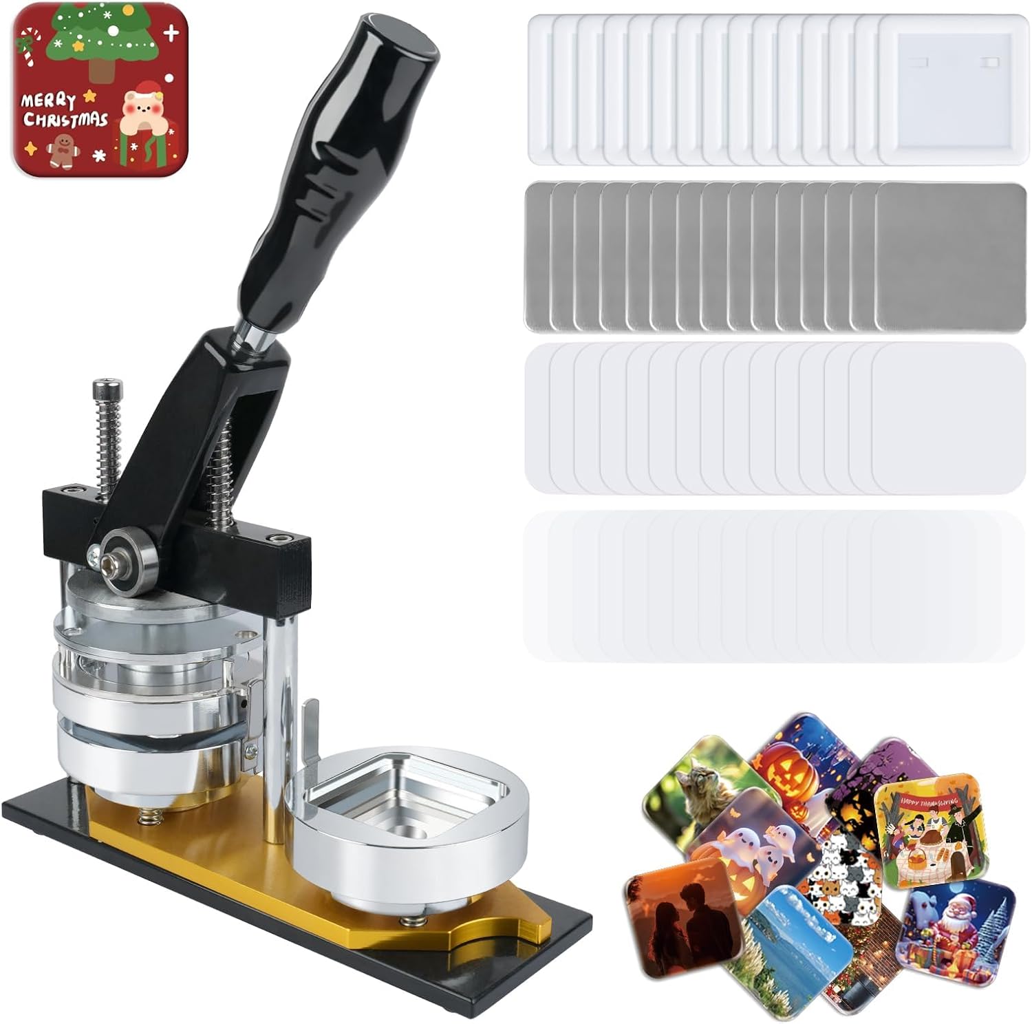 2x2 inch Square Magnet Maker Machine, Photo Magnet Machine, DIY Square Fridge Magnet Making Machine Kit, with Paper Cutter&100 Pcs Materials, for Photo/Refrigerator Stickers