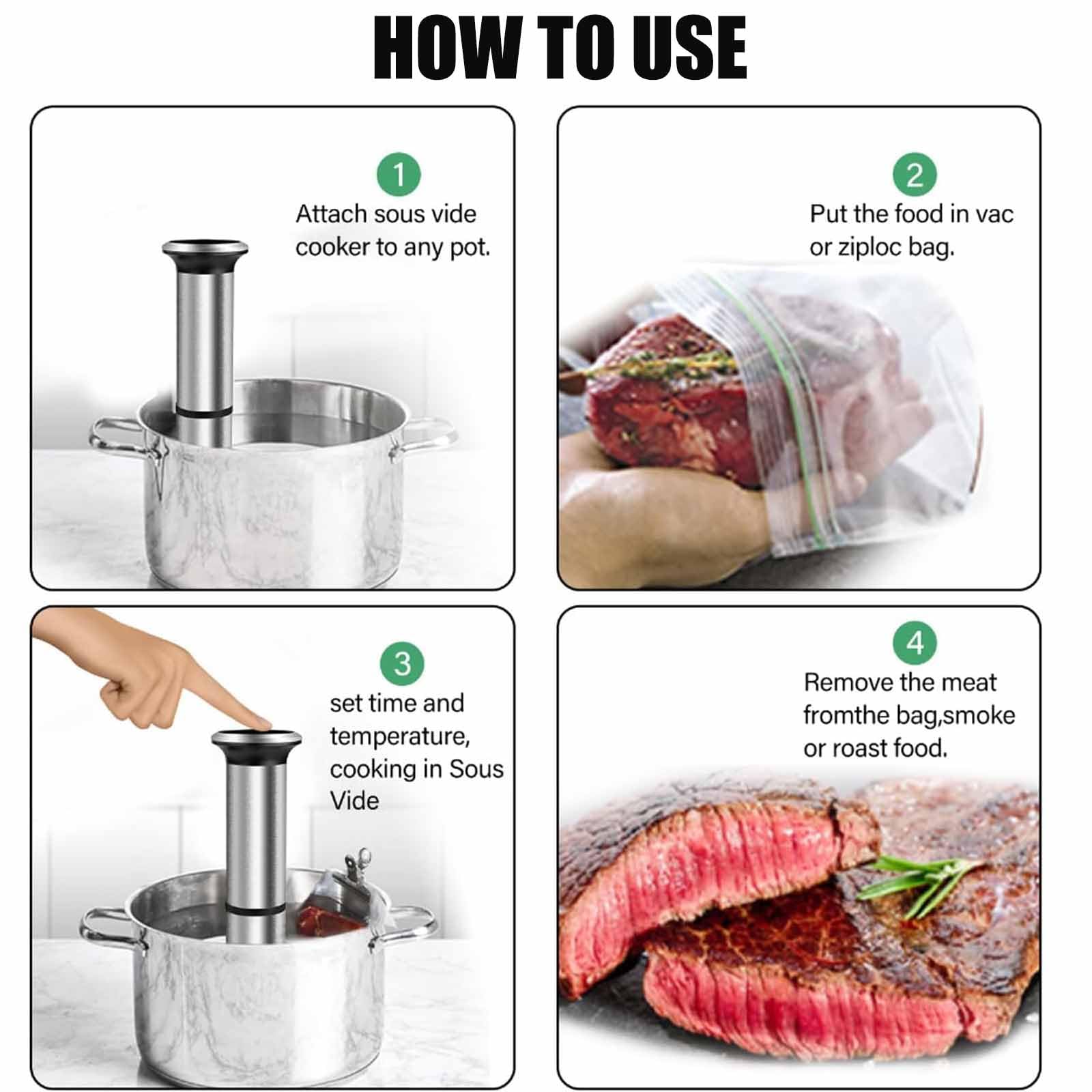 Cyrkulator zanurzeniowy Sous Vide 1200 W z cyfrowym sterowaniem LED i timerem, wodoodporność IPX7, szybki cykl termiczny, przyjazny dla użytkownika i niski poziom hałasu, do precyzyjnego gotowania