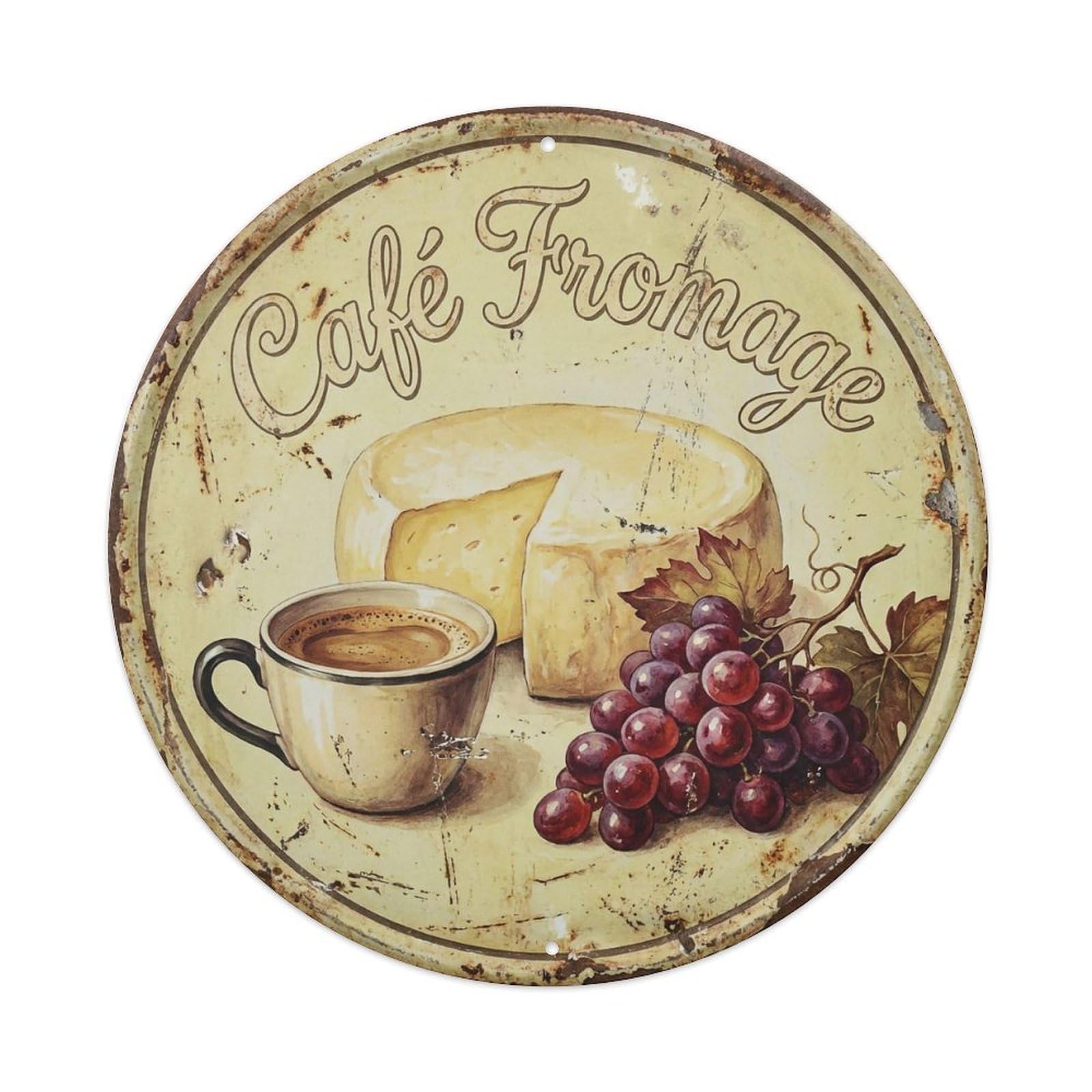 Cheese Wheel Bistro Cafe Metal Tin Sign Plaque Wall Decor for Cafe, Club, Garden Round Metal Poster 8x8Inch