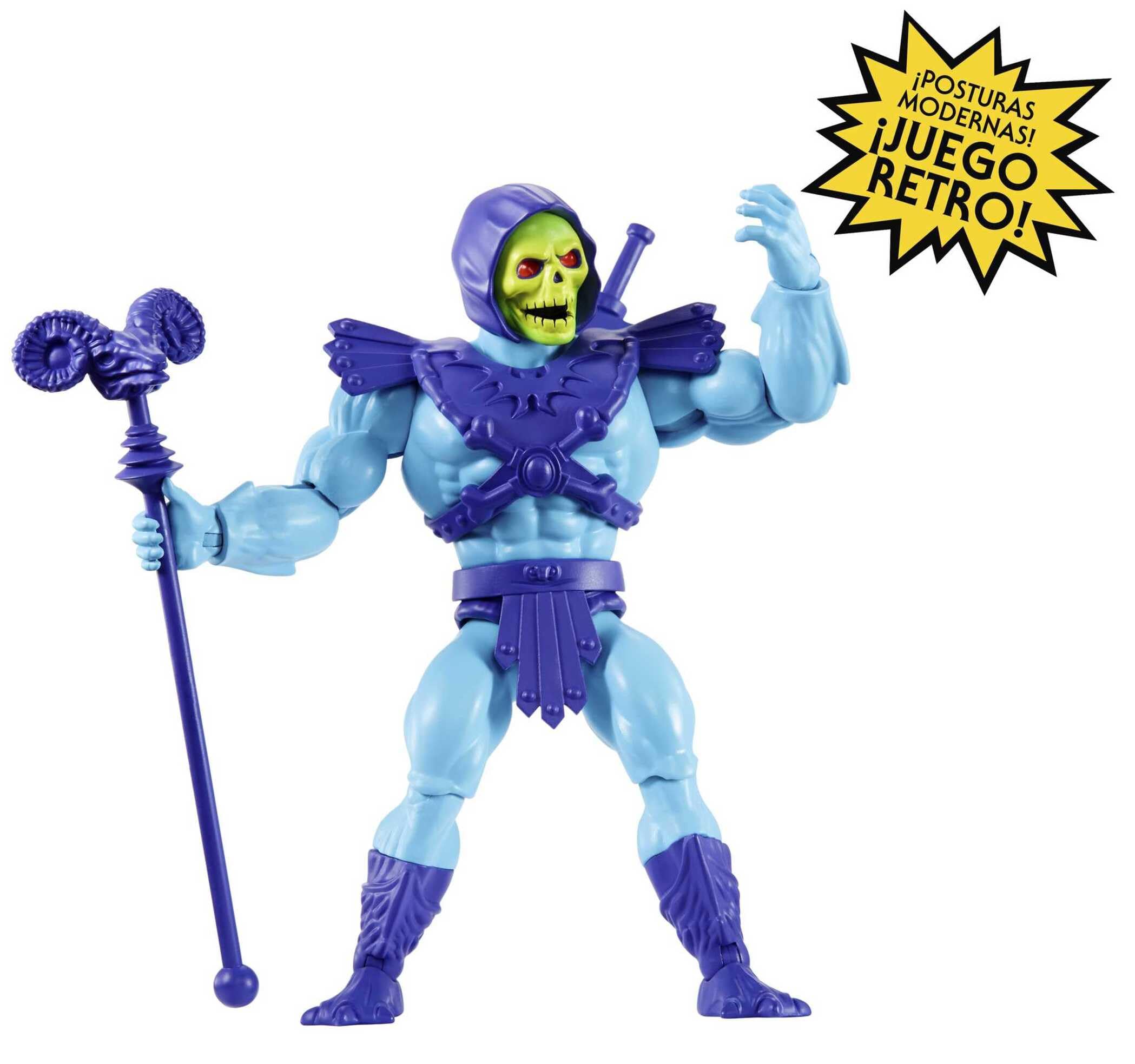Masters of The Universe Origins Figura de acción de Skeletor, Juguete de Villano de televisión de 13,97cm, Motu 1980, diseño detallado con arnés, báculo Havoc y Espada, JNP98