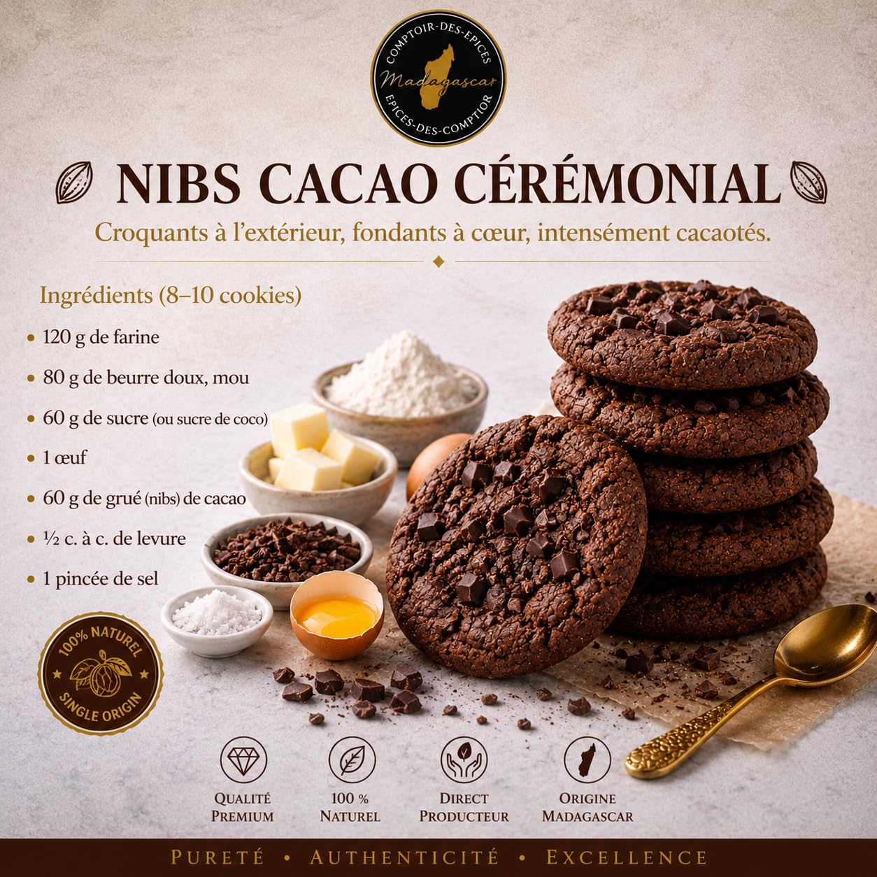 500g Nibs de Cacao Pur Madagascar – Direct Producteur | Grué de Cacao Cru Riche en Antioxydants & Magnésium – Qualité Premium, Sans Additifs