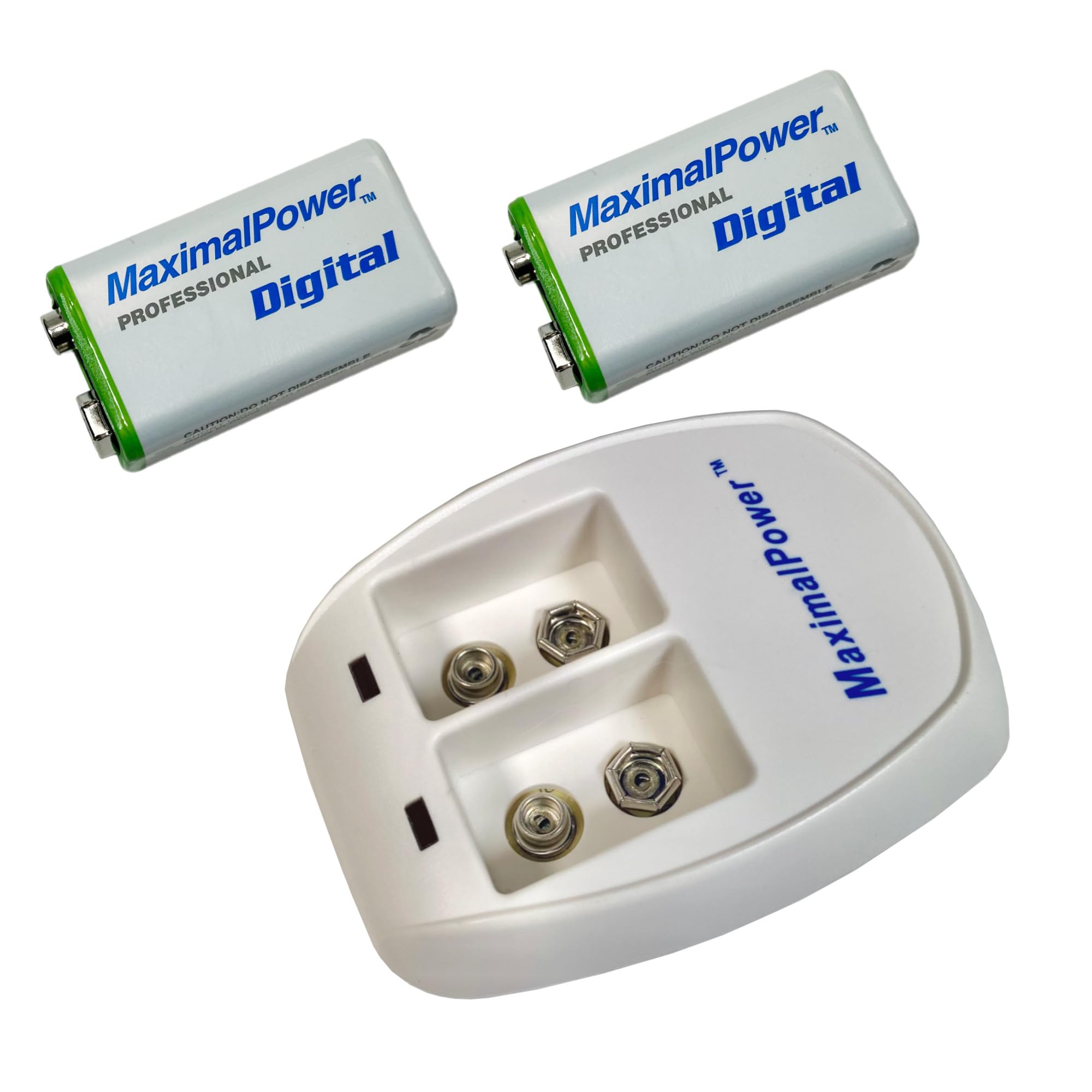 Maximal Power Combo 9V MaximalPower 9V Battery and Charger Pack of 2 9V li-ion Rechargebale Batteries