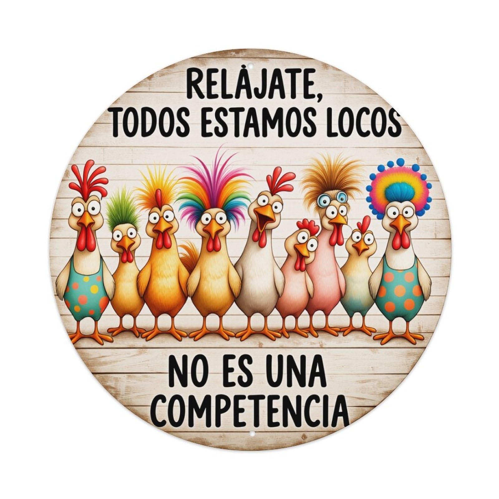 Colorful Chickens Standing Together Round Tin Sign Retro Metal Sign for Cafe Bar Pub Home Game Room Gym Club Wall Decoration Vintage Metal Poster 8x8 Inch