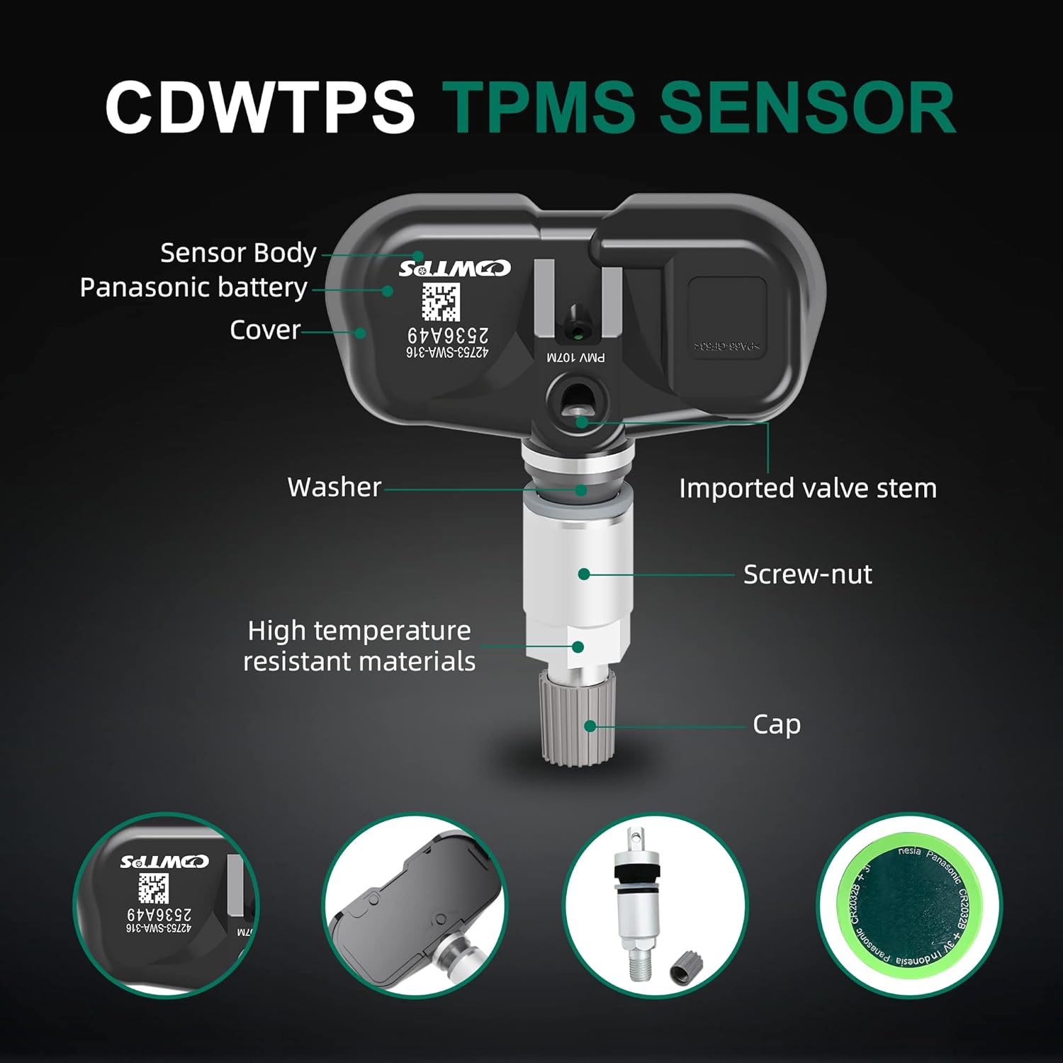 TPMS Sensor,315MHZ Tire Pressure Monitor System for 8-12 Honda Accord 07-11 Honda CR-V 08 Honda Fit 08-09 Honda S2000 4-Pack Replaces#42753-SWA-316.42753-SWA-A53