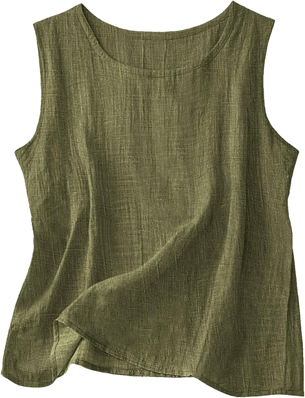 Dressy Tank Tops for Women Cotton Linen Gauze Shirts Sleeveless Summer Tunic Top Loose Fit Lightweight Casual Blouses