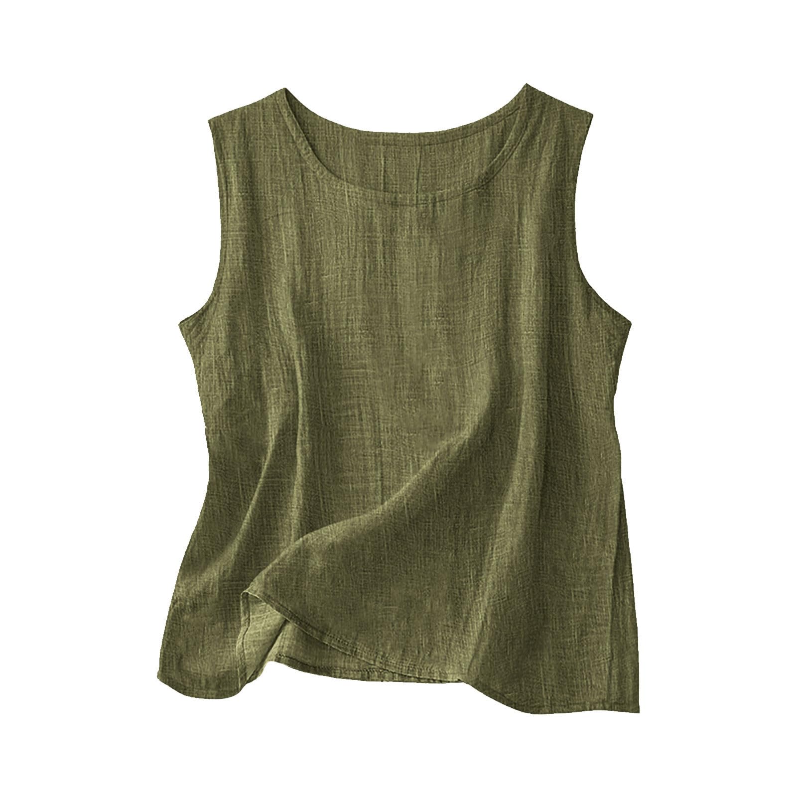 Linen Shirts for Women Linen Crewneck Tank Tops 2026 Spring Summer Beach Sleeveless Tops 2026 Fashion Vacation Shirts