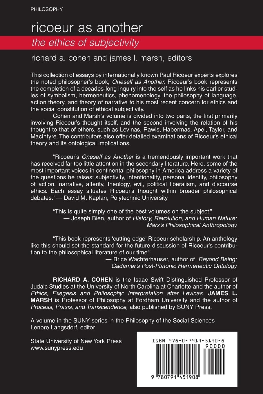 Ricoeur as Another: The Ethics of Subjectivity (Philosophy Social Sciences)