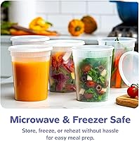 Vista 3 de GUSTO [32 onzas - 24 unidades] Recipientes de plástico para delicatessen con tapas, recipientes desechables para almacenamiento de alimentos