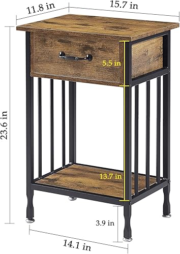 Miniatura 3 de VECELO Mesitas de noche, mesa auxiliar industrialmesas auxiliares con cajón y estante de almacenamiento, mesitas de noche para dormitorio, sala de