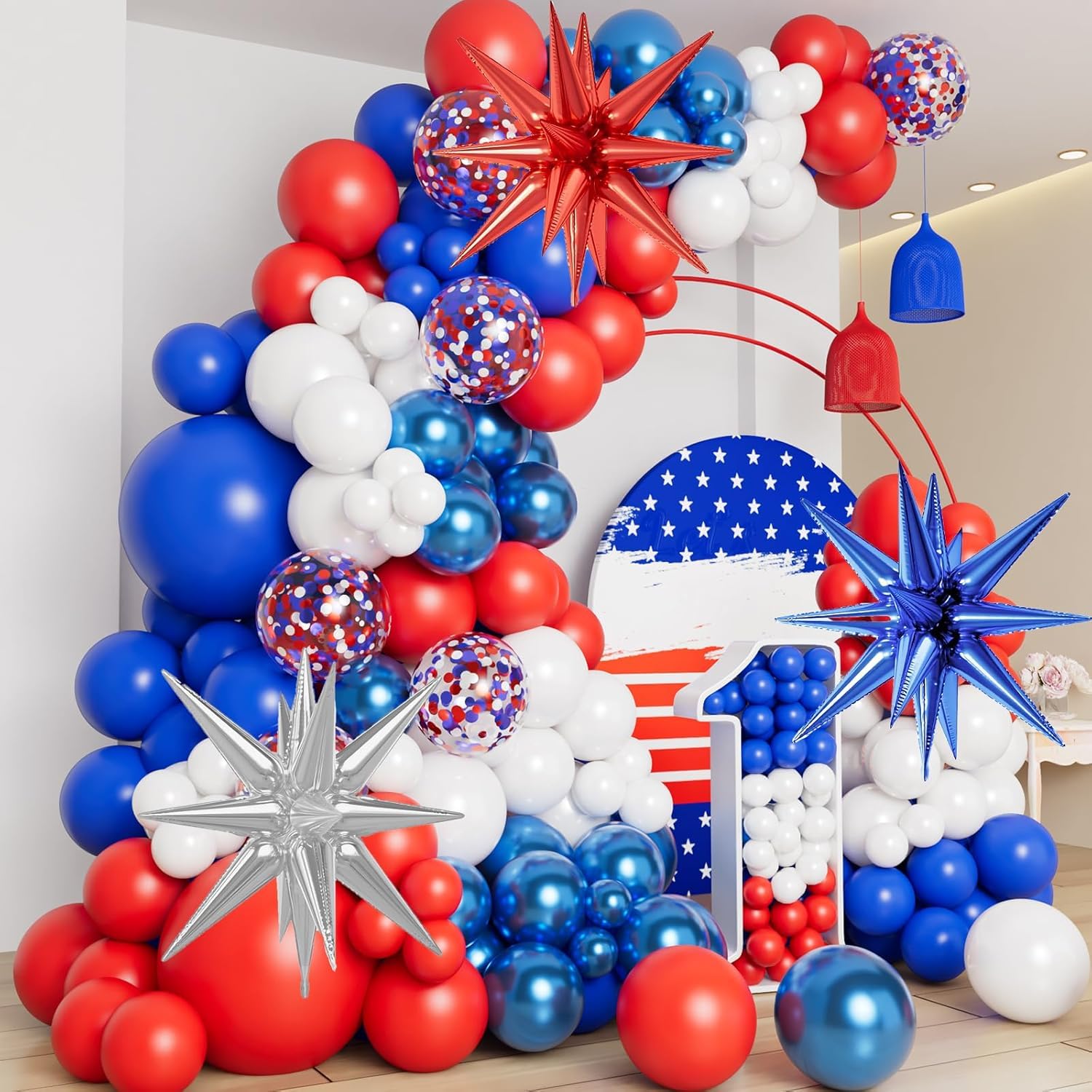 CboDeco Red White and Blue Balloons Garland Arch Kit, 5 10 12 18 inch Red White Metallic Blue Confetti Latex Balloons for Graduation Baseball Birthday Anniversary Party Decorations โ image 1