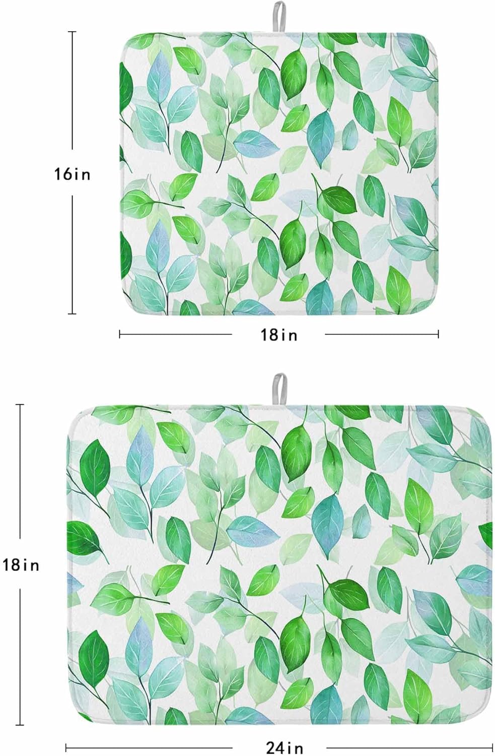 Dish Drying Mat for Kitchen Counter Spring Leaves Pattern Green Highly Absorbent Dish Drainer 18 x 24 Inches Dish Drying Pad for Kitchen Counter, Sink, Draining Racks 2PCS