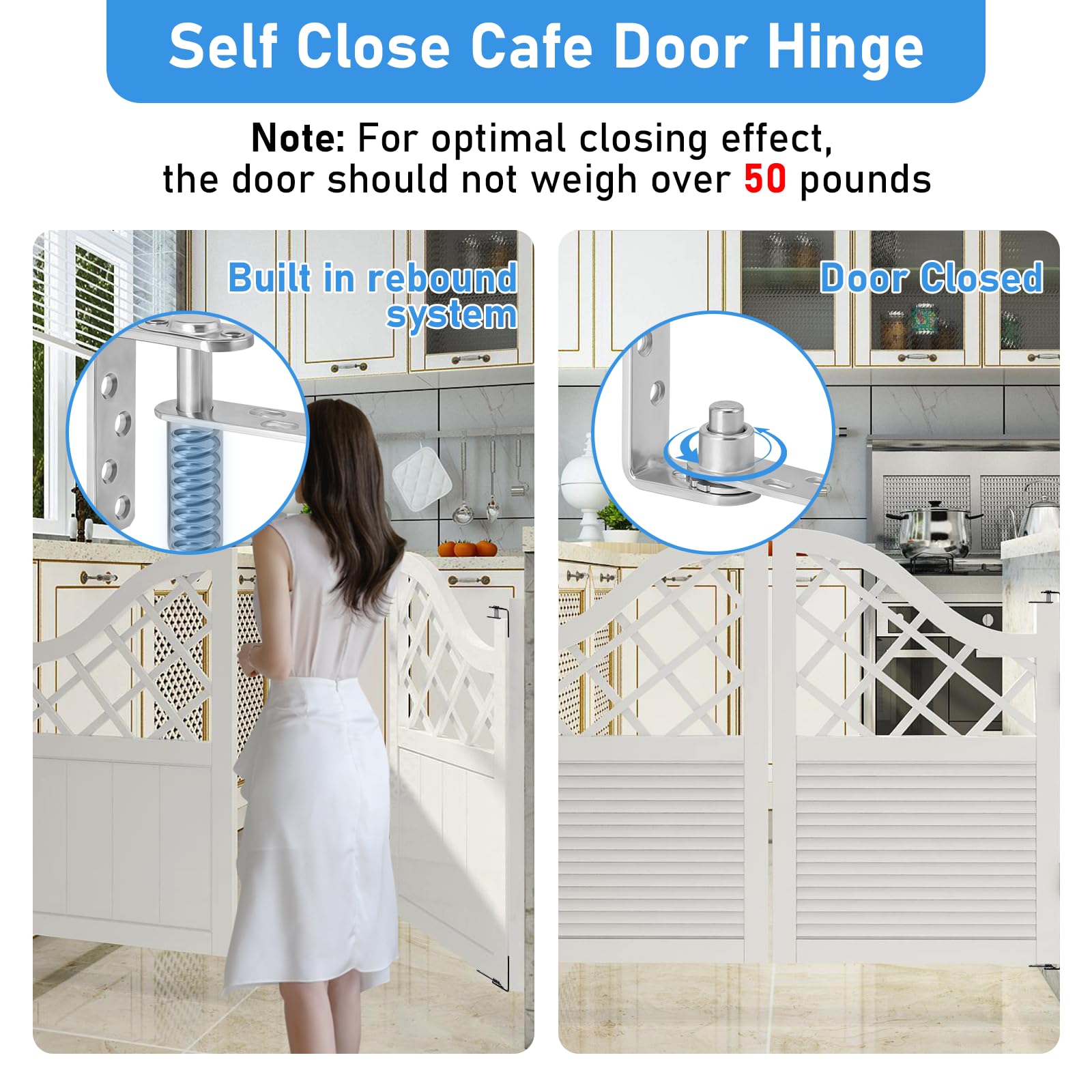 Fenghome 304 Stainless Steel Door Pivot Hinges, Self-Return Heavy Duty Swinging Door Hardware for Cafe Bar, and Swing Doors - Image 3
