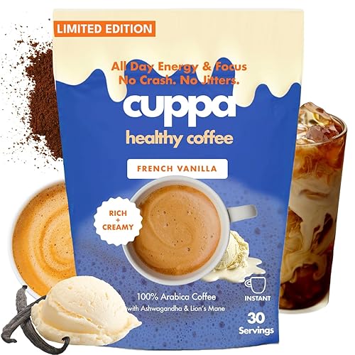 Miniatura 3 de Cuppa French Vanilla Healthy Mushroom Insant Coffee con melena de león y ashwagandha para energía y concentración durante todo el día, sin choques