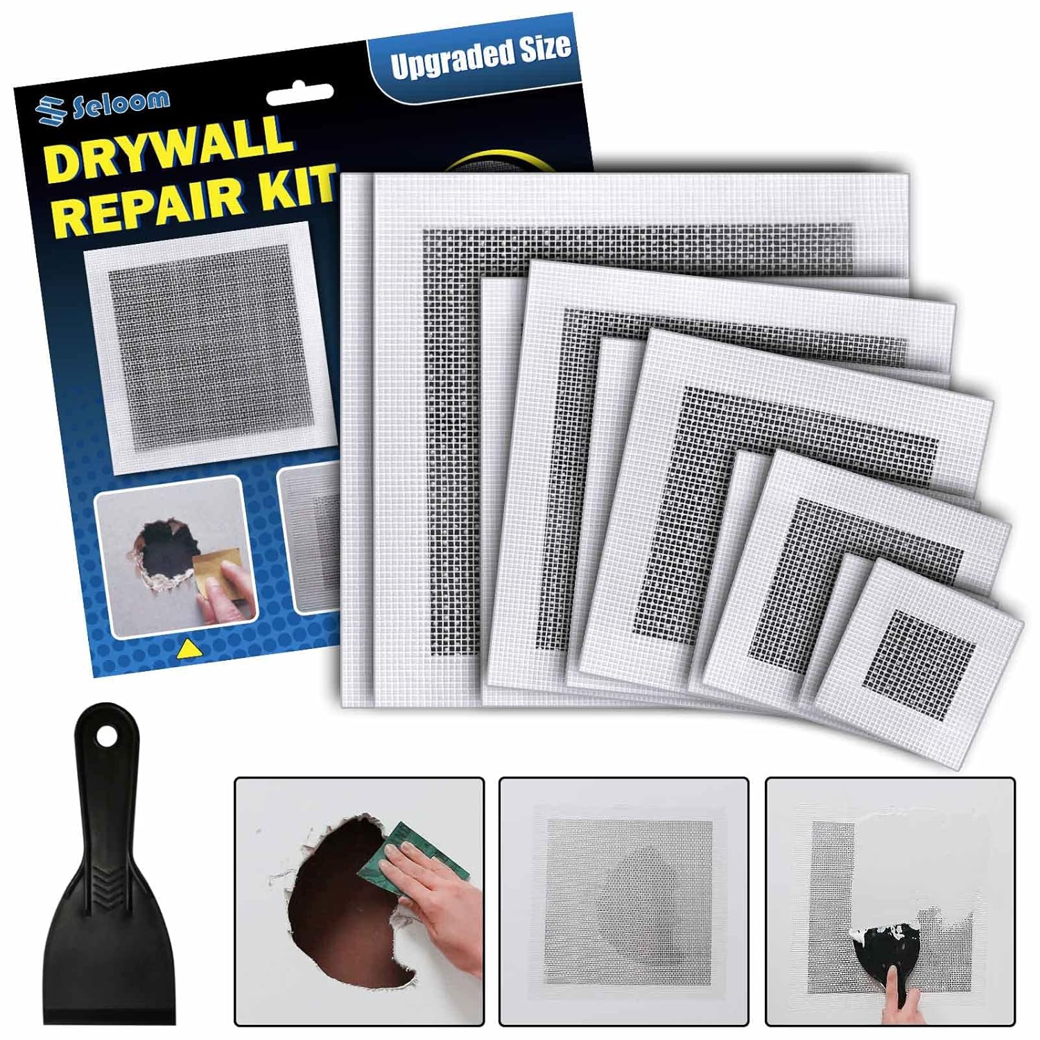 Seloom Drywall Patch Kit Upgraded Size, 2/4/6/8/10 Inch Drywall Repair