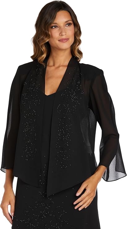R&M Richards Women's Beaded Pebble Georgette Evening Suit- Mother of The Bride, Cocktail Attire, Wedding Guest