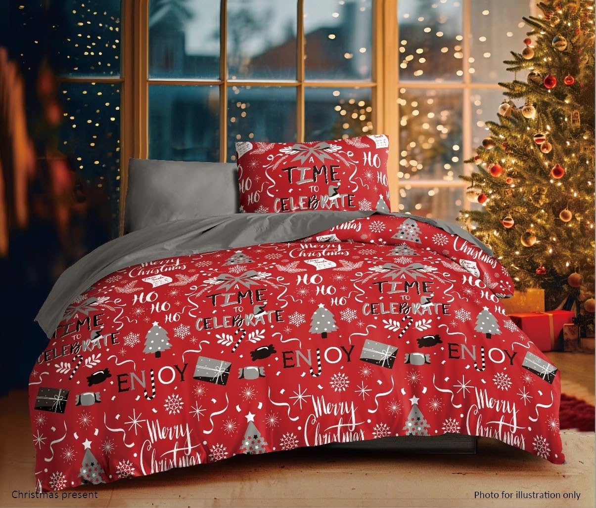 Charlotte Andersen Celebrations Merry Christmas Bedding Single Double King Duvet Cover Set Blush Pink Reversible – Noel Festive Xmas Bedding Set For Adults & Kids – Soft & Easy Care (, Double)