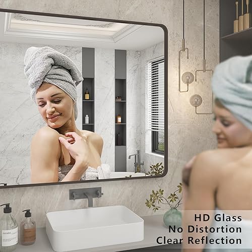 Miniatura 4 de CHARMOR Espejo de longitud completa de 65 x 22 pulgadas montado en la pared, espejo de baño rectangular grande plateado, espejo de piso, espejo de