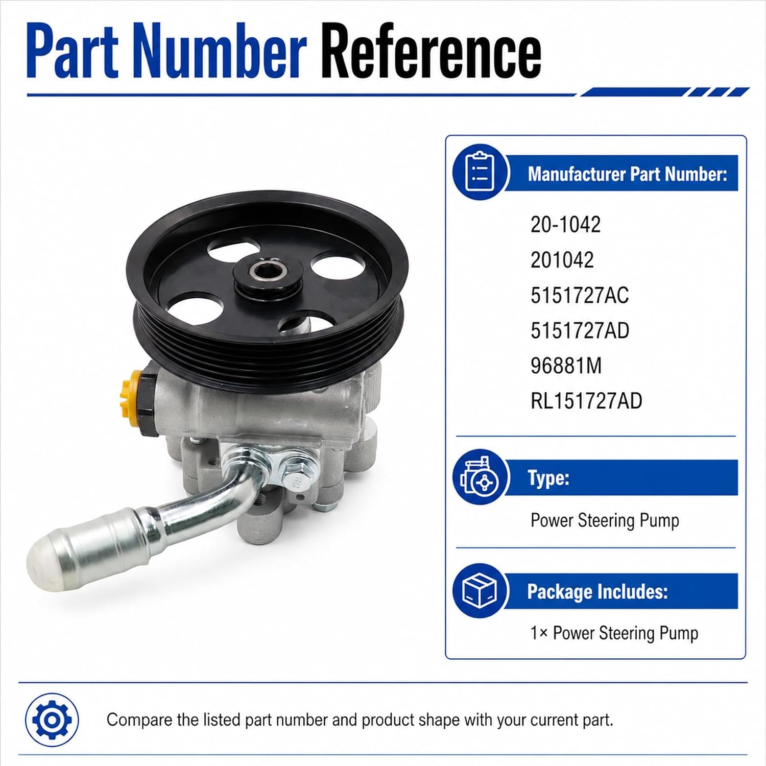 NLQR Power Steering Pump Fit for Chrysler Town & Country 2011-2016, Fit for Chrysler Voyager 2020-2021, Fit for Dodge Grand Caravan 2011-2020, Fit for Ram C/V 2012-2015 Replace 5151727AC 5151727AD